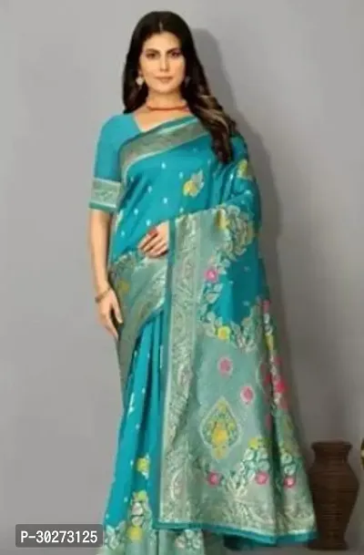 Stylish Blue Art Silk Printed Saree with Blouse piece For Women-thumb0