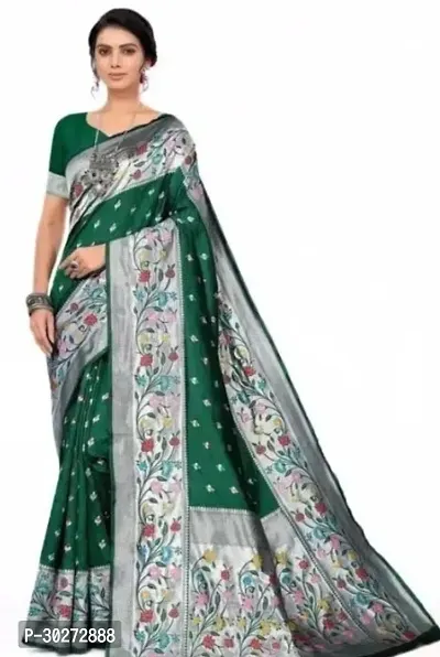 Stylish Green Art Silk Printed Saree with Blouse piece For Women-thumb0