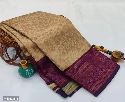 Stylish Brown Art Silk Printed Saree with Blouse piece For Women