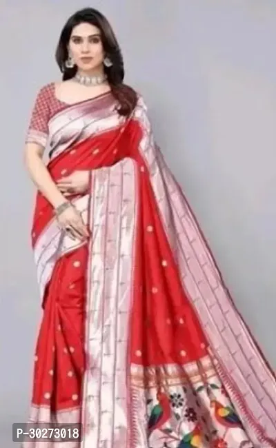 Stylish Red Art Silk Printed Saree with Blouse piece For Women-thumb0