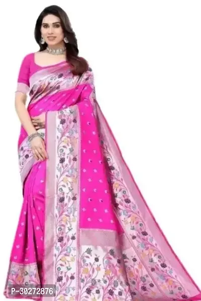 Stylish Pink Art Silk Printed Saree with Blouse piece For Women-thumb0