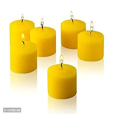 XUEBIN 10 Hour Burning Candles Scented Wax Candles for Home Decor, Weddings, Birthday, Parties, Diwali Decoration Candles Set of 12 Smokeless Candles (Yellow)-thumb0