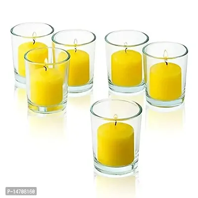 XUEBIN 10 Hour Burning Candles Scented Wax Candles for Home Decor, Weddings, Birthday, Parties, Diwali Decoration Candles Set of 12 Smokeless Candles (Yellow)-thumb3