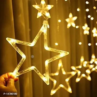 XUEBIN 12 Star 138 LED Window Curtain Lights for Diwali | Christmas Fairy Light 8, Modes Flashing Star String Lights (Warm White)-thumb0