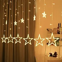 XUEBIN 12 Star 138 LED Window Curtain Lights for Diwali | Christmas Fairy Light 8, Modes Flashing Star String Lights (Warm White)-thumb1