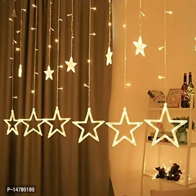 XUEBIN 12 Star 138 LED Window Curtain Lights for Diwali | Christmas Fairy Light 8, Modes Flashing Star String Lights (Warm White)-thumb2