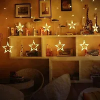 XUEBIN 12 Star 138 LED Window Curtain Lights for Diwali | Christmas Fairy Light 8, Modes Flashing Star String Lights (Warm White)-thumb2