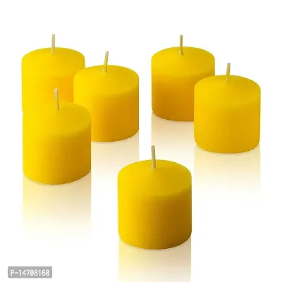 XUEBIN 10 Hour Burning Candles Scented Wax Candles for Home Decor, Weddings, Birthday, Parties, Diwali Decoration Candles Set of 12 Smokeless Candles (Yellow)-thumb5