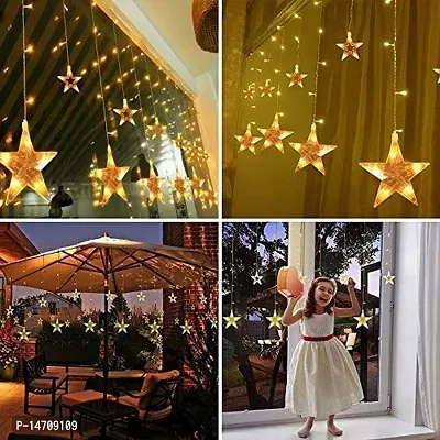 XUEBIN 12 Star 138 LED Window Curtain Lights for Diwali | Christmas Fairy Light 8, Modes Flashing Star String Lights (Warm White)-thumb5