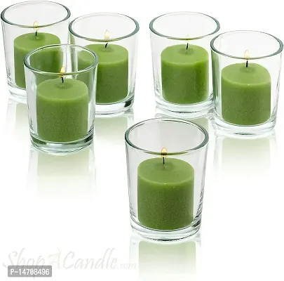 XUEBIN 10 Hour Burning Candles Scented Wax Candles for Home Decor, Weddings, Birthday, Parties, Diwali Decoration Candles Set of 12 Smokeless Candles (Green)-thumb4