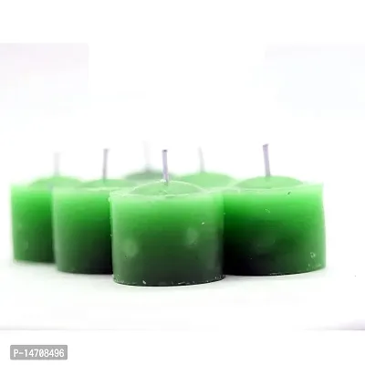 XUEBIN 10 Hour Burning Candles Scented Wax Candles for Home Decor, Weddings, Birthday, Parties, Diwali Decoration Candles Set of 12 Smokeless Candles (Green)-thumb5