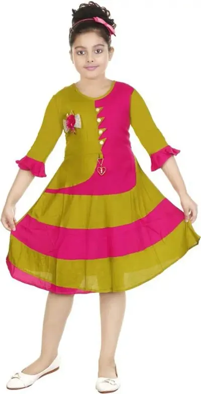 Girls Stylish Rayon Double Color Frock