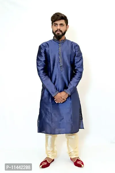 Stylish Pure Fancy Silk Kurta For Men-thumb0