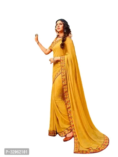 Stylish Yellow Georgette Solid Saree with Blouse Piece For Women-thumb0