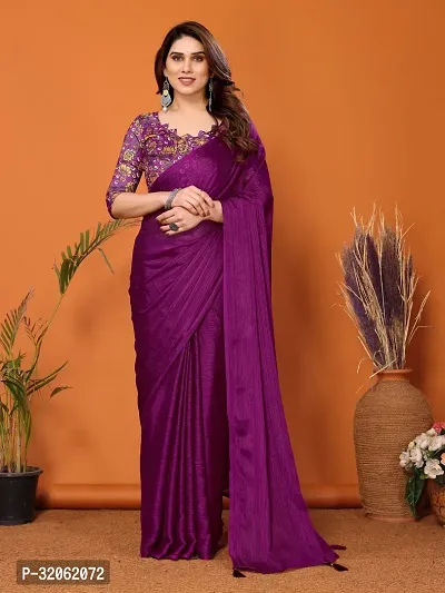 Stylish Purple Polyester Solid Saree with Blouse Piece For Women-thumb0