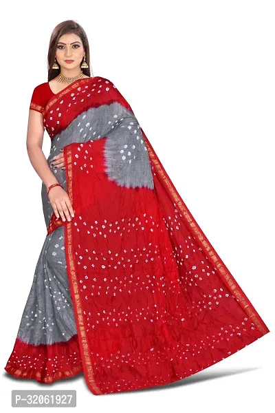 Stylish Grey Silk Blend Printed Saree with Blouse Piece For Women