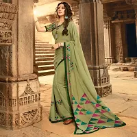 Stylish Green Georgette Printed Saree with Blouse Piece For Women-thumb1