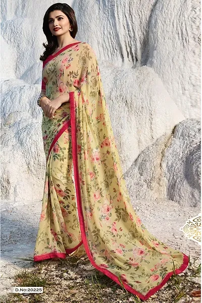 Stylish Georgette Floral Printed Saree With Separate Blouse Piece