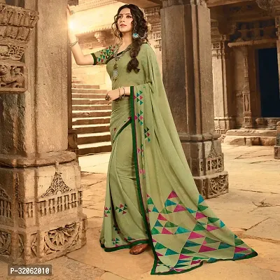 Stylish Green Georgette Printed Saree with Blouse Piece For Women-thumb2