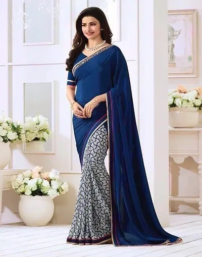 Georgette Printed Half and Half Sarees With Blouse Piece