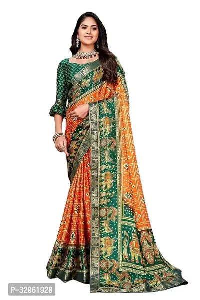 Stylish Yellow Silk Blend Printed Saree with Blouse Piece For Women