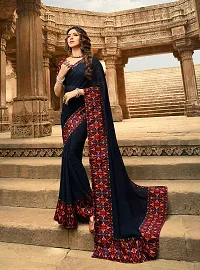 Stylish Black Georgette Printed Saree with Blouse Piece For Women-thumb1