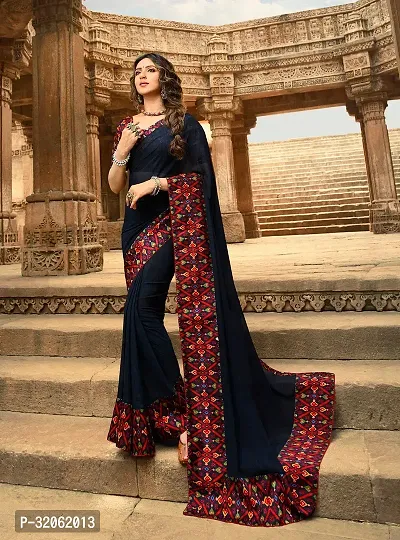 Stylish Black Georgette Printed Saree with Blouse Piece For Women-thumb2