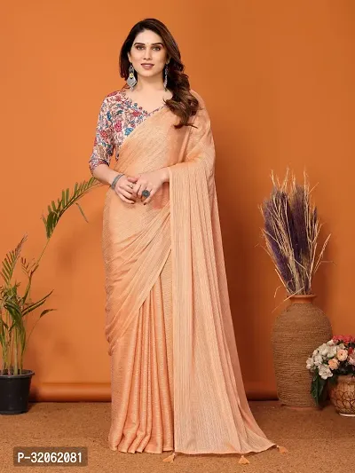 Stylish Peach Polyester Solid Saree with Blouse Piece For Women-thumb0