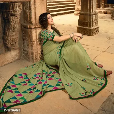 Stylish Green Georgette Printed Saree with Blouse Piece For Women