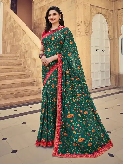 Georgette Printed Sarees With Blouse Piece