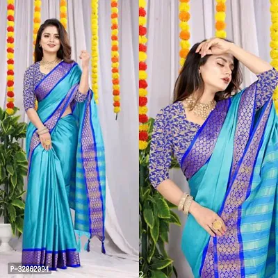 Stylish Blue Art Silk Printed Saree with Blouse Piece For Women-thumb0