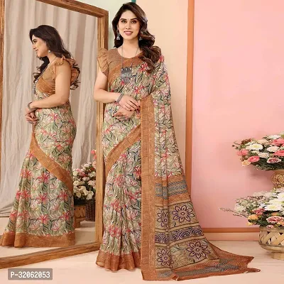 Stylish Multicoloured Silk Blend Printed Saree with Blouse Piece For Women-thumb0