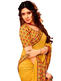 Stylish Yellow Georgette Solid Saree with Blouse Piece For Women-thumb1