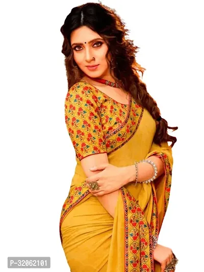 Stylish Yellow Georgette Solid Saree with Blouse Piece For Women-thumb2