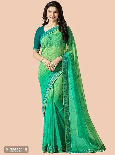 Stylish Green Georgette Printed Saree with Blouse Piece For Women-thumb0