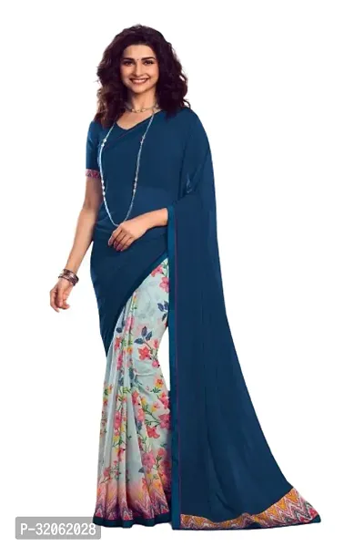 Stylish Multicoloured Georgette Printed Saree with Blouse Piece For Women-thumb0