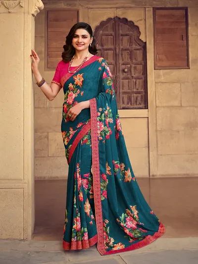 Stunning Latest Design And Georgette Women Saree with Blouse Piece