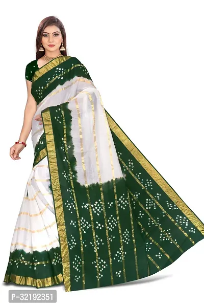 Stylish Cotton Green Printed Saree with Blouse piece-thumb0