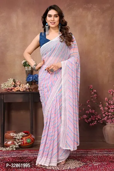 Stylish Magenta Georgette Printed Saree with Blouse Piece For Women