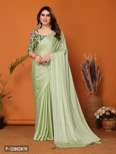 Stylish Green Polyester Solid Saree with Blouse Piece For Women-thumb0