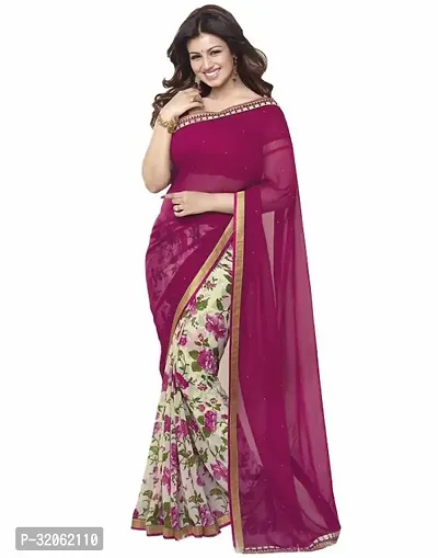 Stylish Multicoloured Georgette Printed Saree with Blouse Piece For Women-thumb0