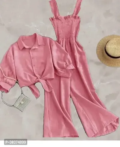 Stylish Pink Crepe Solid Basic Jumpsuit For Women-thumb0