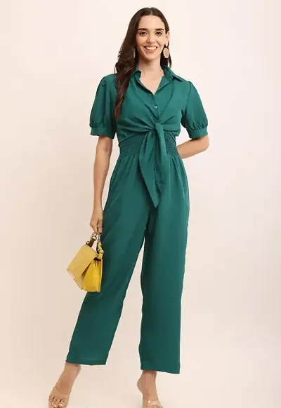 Stylish Crepe Solid Basic Jumpsuit For Women