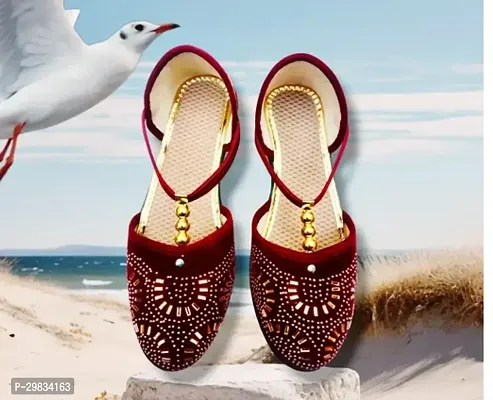 Elegant Maroon Mesh Solid Fashion Flats For Women