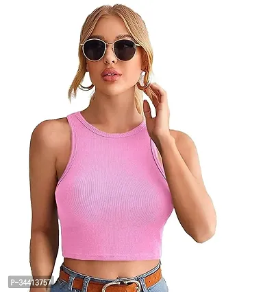 Elegant Pink Cotton Solid Crop Length Top For Women-thumb0