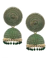 Tejaswini Store Traditional Floral Green Jhumka Pearl Studded Earrings For Girls and Woman-thumb2