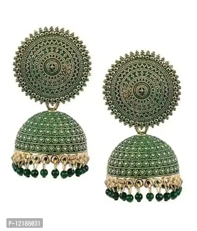 Tejaswini Store Traditional Floral Green Jhumka Pearl Studded Earrings For Girls and Woman-thumb3