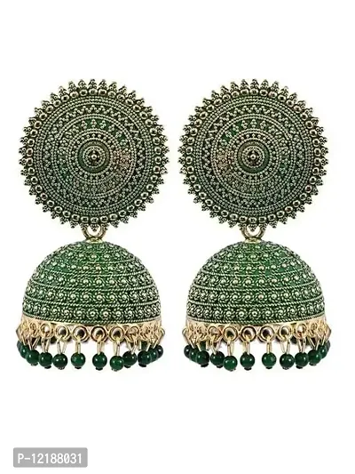 Tejaswini Store Traditional Floral Green Jhumka Pearl Studded Earrings For Girls and Woman