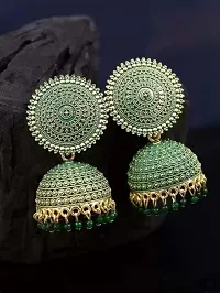 Tejaswini Store Traditional Floral Green Jhumka Pearl Studded Earrings For Girls and Woman-thumb3