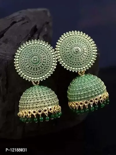 Tejaswini Store Traditional Floral Green Jhumka Pearl Studded Earrings For Girls and Woman-thumb4